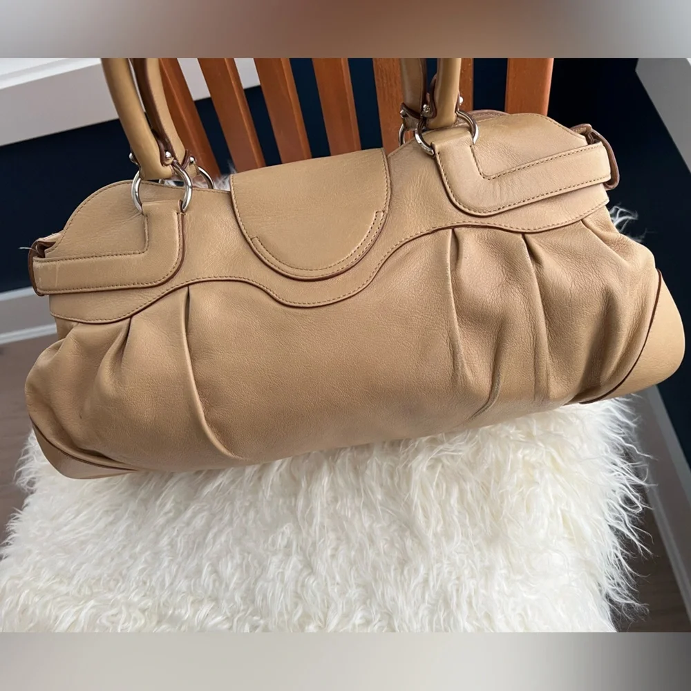 Salvatore Ferragamo Tan Leather Satchel with Silver Hardware